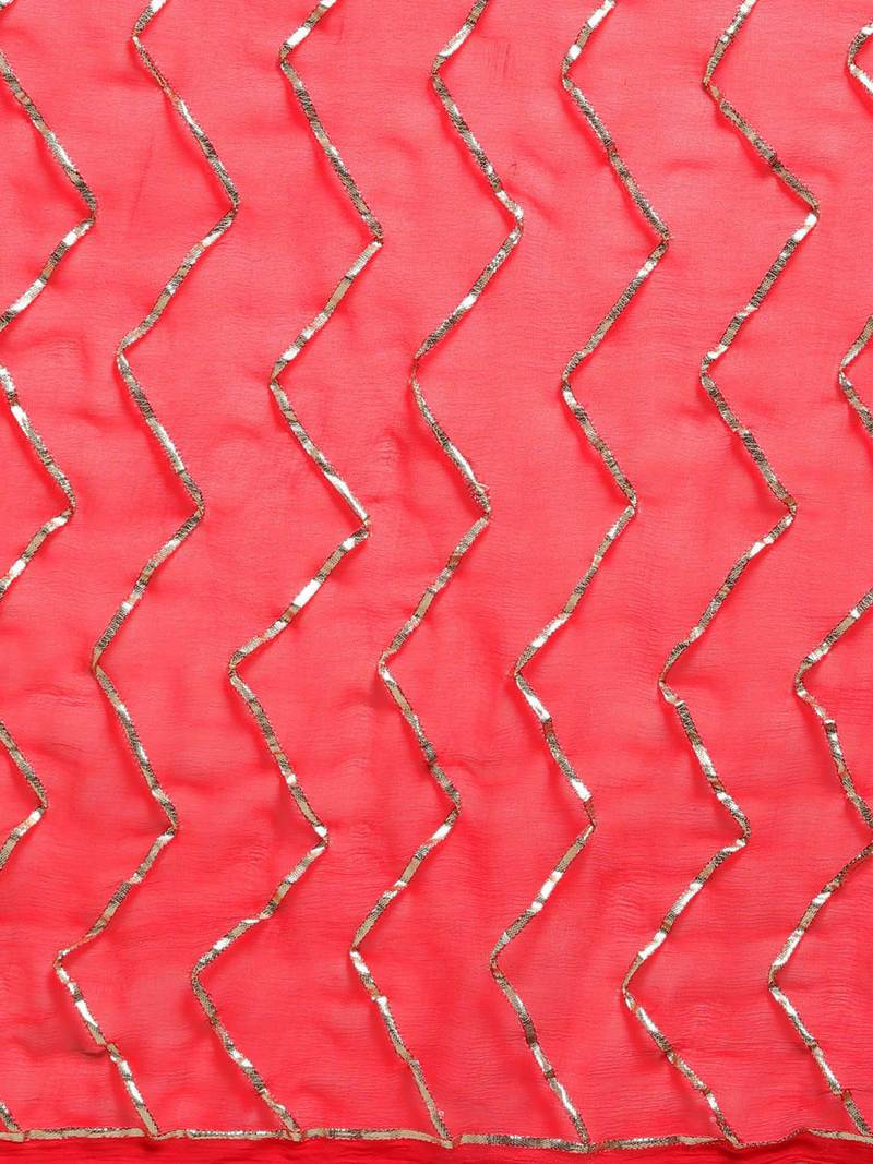 Geroo Jaipur Red Handcrafted Gota Jaal Chiffon Saree