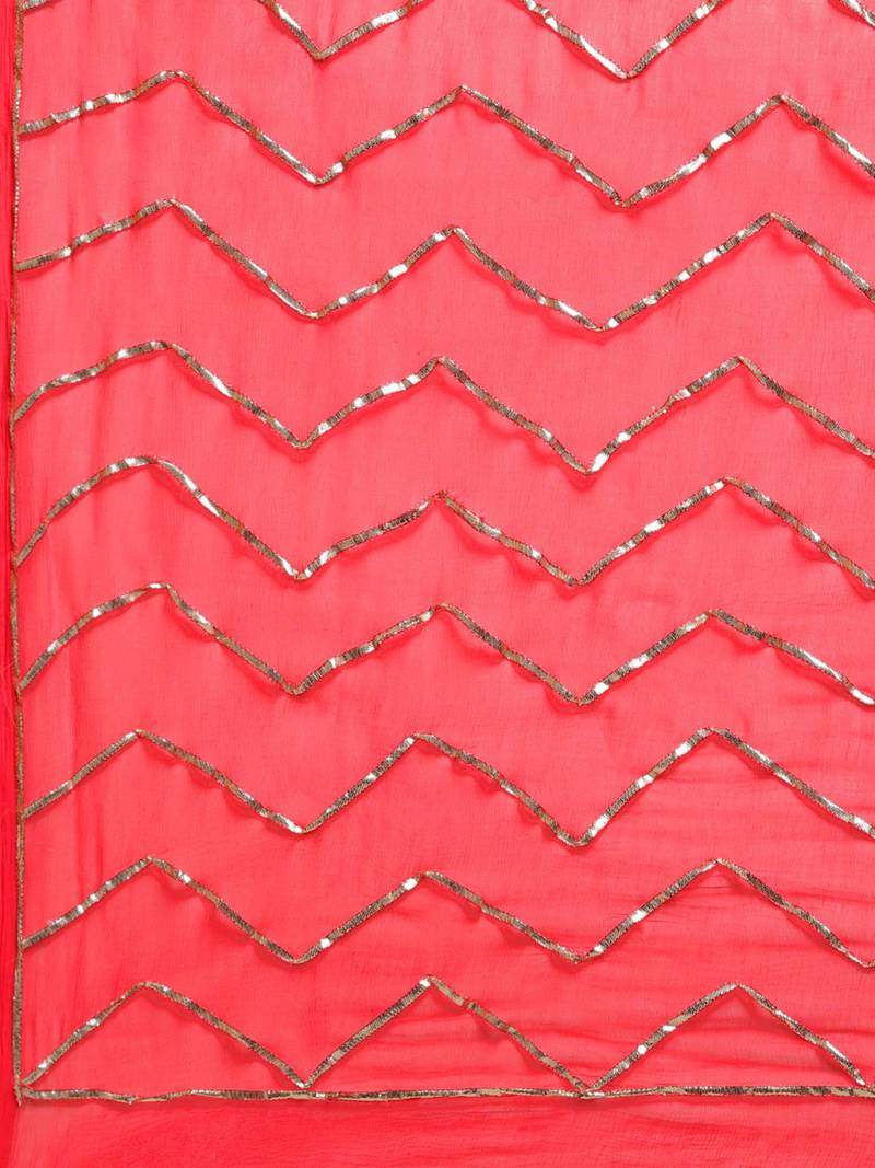 Geroo Jaipur Red Handcrafted Gota Jaal Chiffon Saree