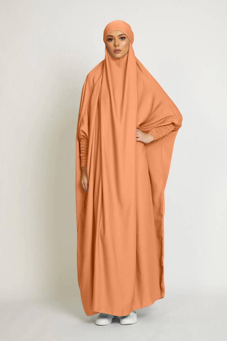 One Piece Full Length Jilbab Khimar Style with Chunnat Slevees/Dolman Sleeves Mustard Color