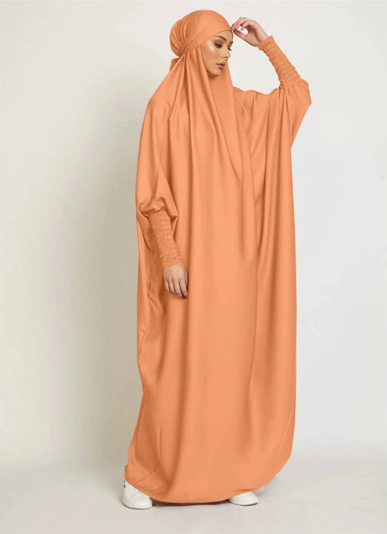 One Piece Full Length Jilbab Khimar Style with Chunnat Slevees/Dolman Sleeves Mustard Color