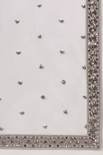 Beige Net Mirror &  Sequin embroidery Lehenga choli & Dupatta