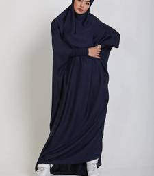 Modest City One-Piece Jilbab Full Sleeve Dolman Style Navy Blue Plain Crepe  
