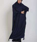 Modest City One-Piece Jilbab Full Sleeve Dolman Style Navy Blue Plain Crepe  