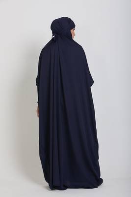 Modest City One-Piece Jilbab Full Sleeve Dolman Style Navy Blue Plain Crepe   2