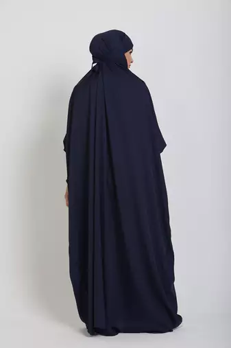 Modest City One-Piece Jilbab Full Sleeve Dolman Style Navy Blue Plain Crepe  