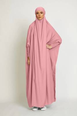 One Piece Full Length Jilbab Khimar Style with Chunnat Slevees/Dolman Sleeves Pink Color 1