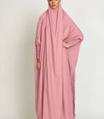 One Piece Full Length Jilbab Khimar Style with Chunnat Slevees/Dolman Sleeves Pink Color