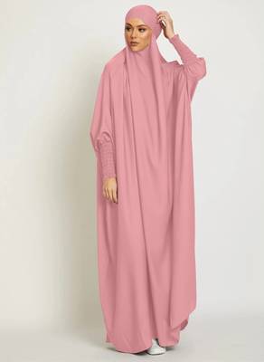 One Piece Full Length Jilbab Khimar Style with Chunnat Slevees/Dolman Sleeves Pink Color 2