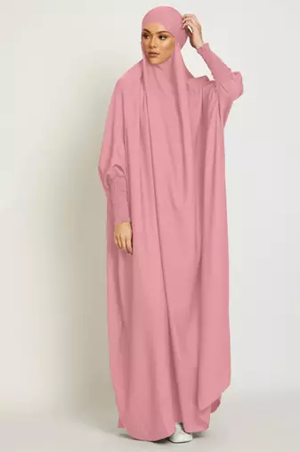 One Piece Full Length Jilbab Khimar Style with Chunnat Slevees/Dolman Sleeves Pink Color