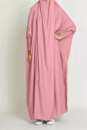 One Piece Full Length Jilbab Khimar Style with Chunnat Slevees/Dolman Sleeves Pink Color