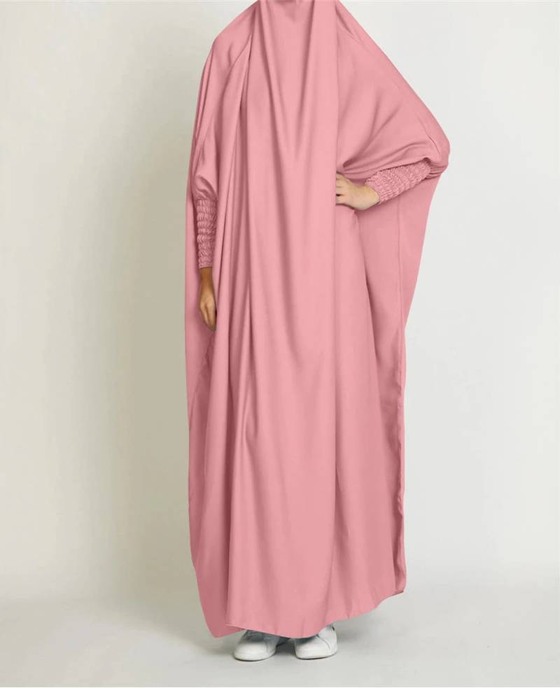 One Piece Full Length Jilbab Khimar Style with Chunnat Slevees/Dolman Sleeves Pink Color