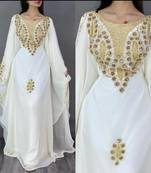White Georgette Embroidered Abaya Dress