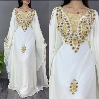 White Georgette Embroidered Abaya Dress 2