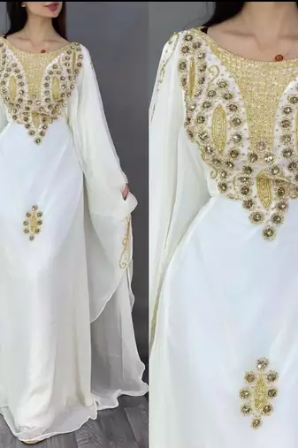 White Georgette Embroidered Abaya Dress