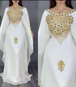 White Zari & Stone Work Stitched Georgette Abaya Party Dress