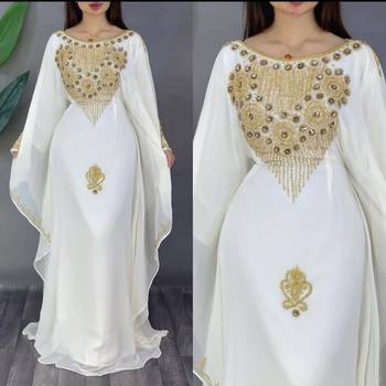 White Zari & Stone Work Stitched Georgette Abaya Party Dress 2