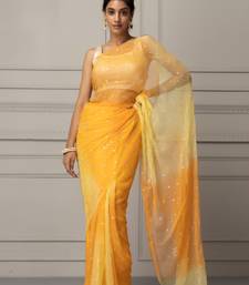 Yellow Shaded Hand Embroidered Chiffon Saree
