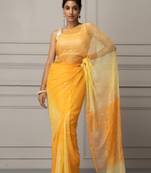 Yellow Shaded Hand Embroidered Chiffon Saree
