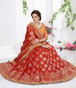 Trendmalls  Red Silk Embroidered Jacquard Work Party Wear Saree With Blouse