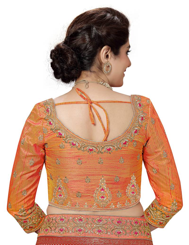 Trendmalls  Red Silk Embroidered Jacquard Work Party Wear Saree With Blouse