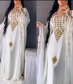 White Zari & Stone Work Stitched Georgette Abaya Wedding Dress
