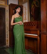 Geroo Jaipur Green Chiffon Hand Embroidered Mukaish Saree