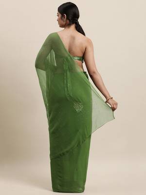   Green Chiffon Hand Embroidered Mukaish Saree 5