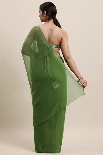   Green Chiffon Hand Embroidered Mukaish Saree