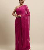 Magenta Pink Chiffon Hand Embroidered Mukaish Saree