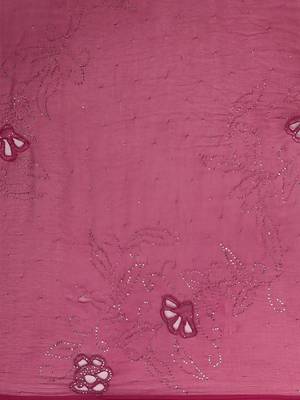 Magenta Pink Chiffon Hand Embroidered Mukaish Saree 3