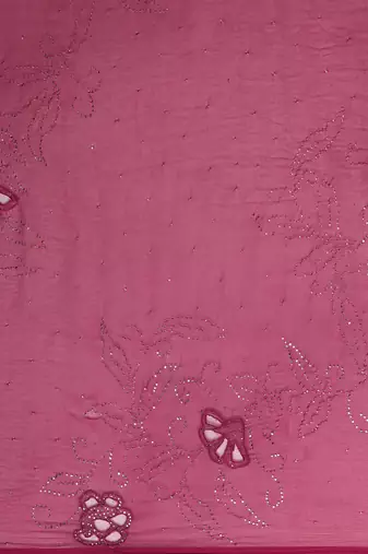 Magenta Pink Chiffon Hand Embroidered Mukaish Saree