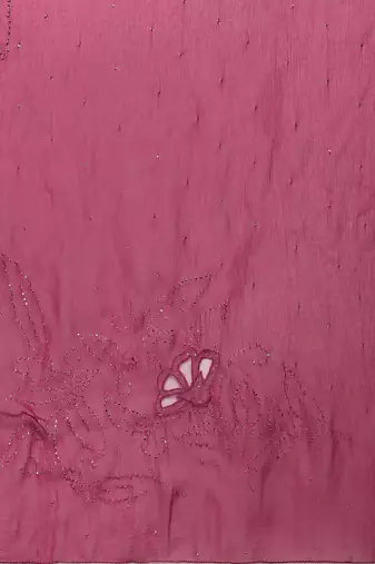 Magenta Pink Chiffon Hand Embroidered Mukaish Saree