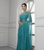 Forest Green Hand Embroidered Mukaish Chiffon Saree