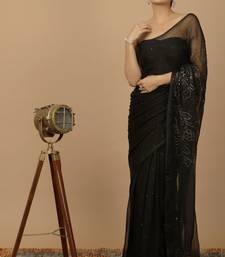 Black Chiffon Hand Embroidered Mukaish Saree
