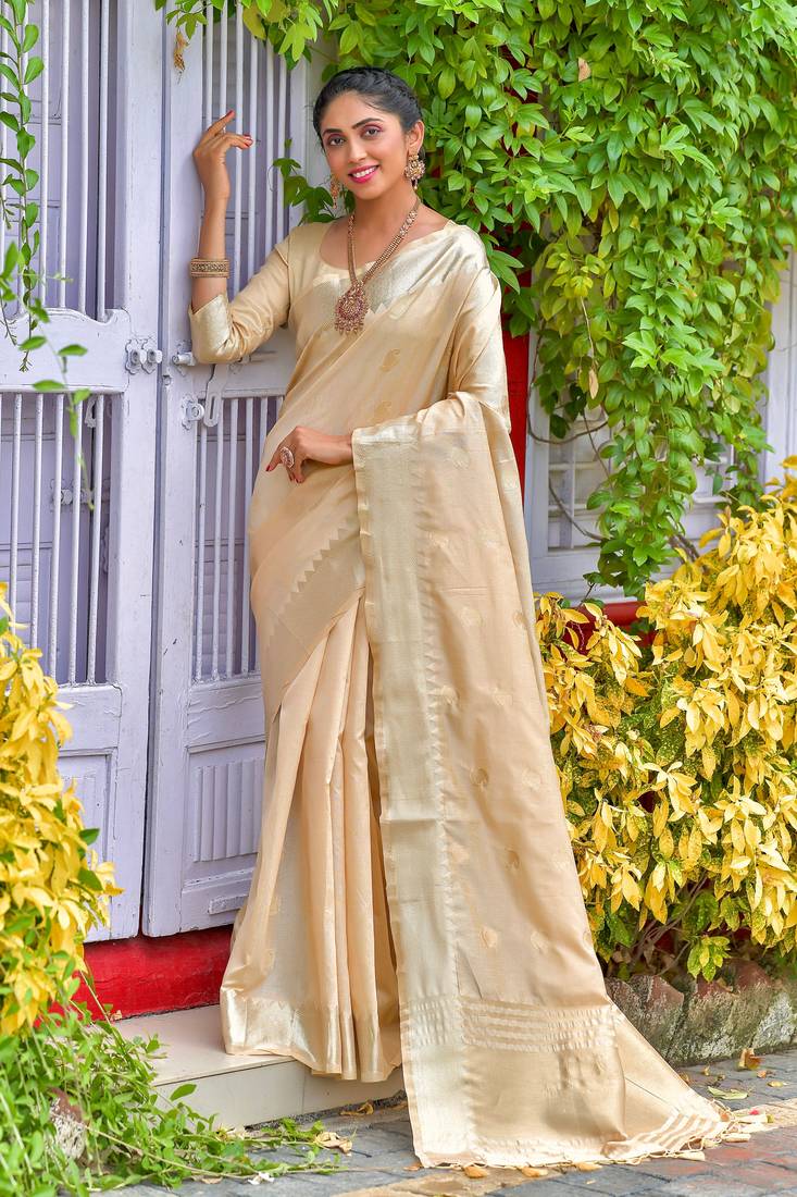 CREAM PRETTY ASSAM SILK SAREE