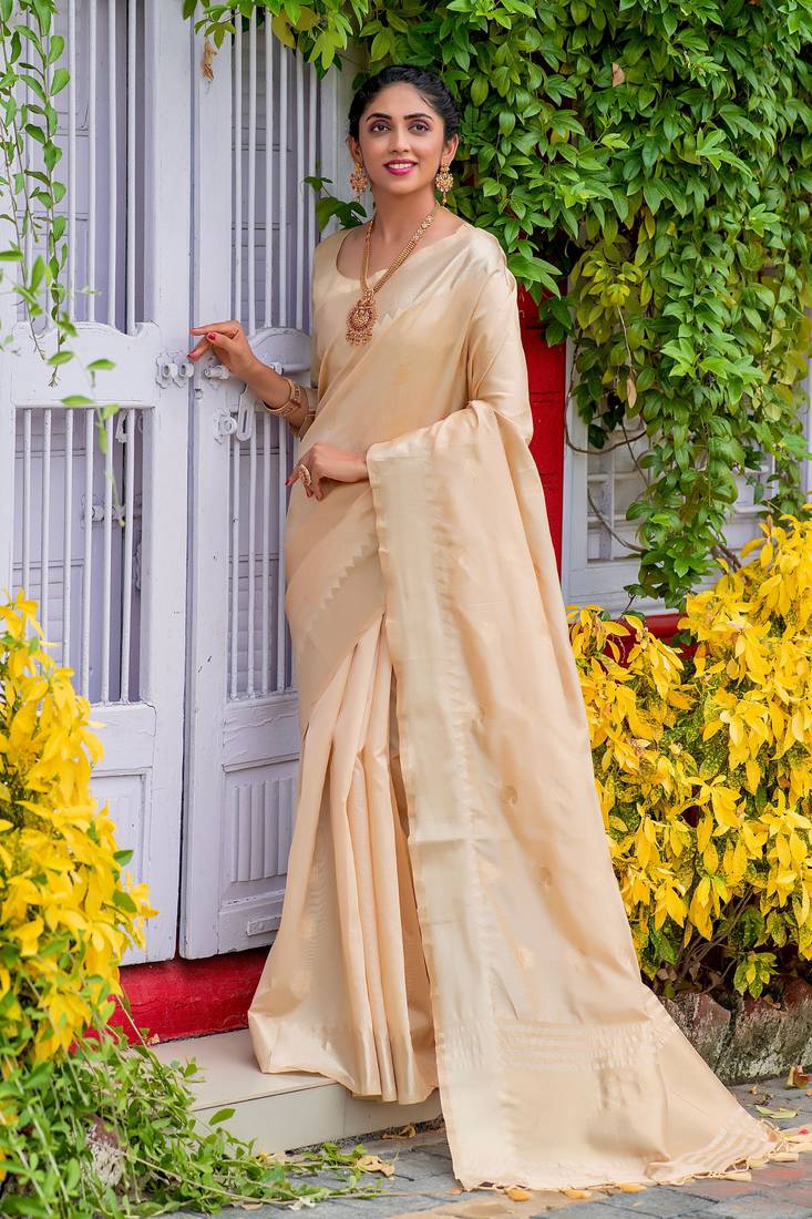 CREAM PRETTY ASSAM SILK SAREE