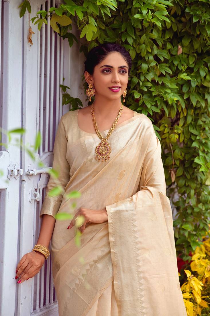 CREAM PRETTY ASSAM SILK SAREE