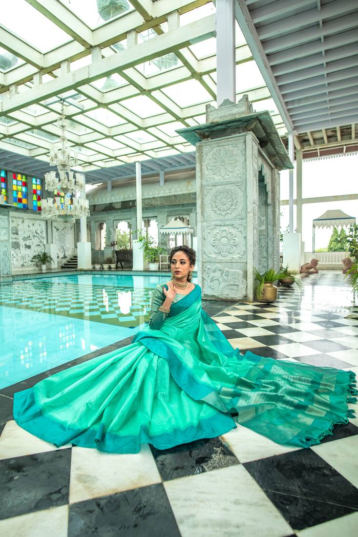 TEAL MOST TENDY TUSSAR SILK SAREE