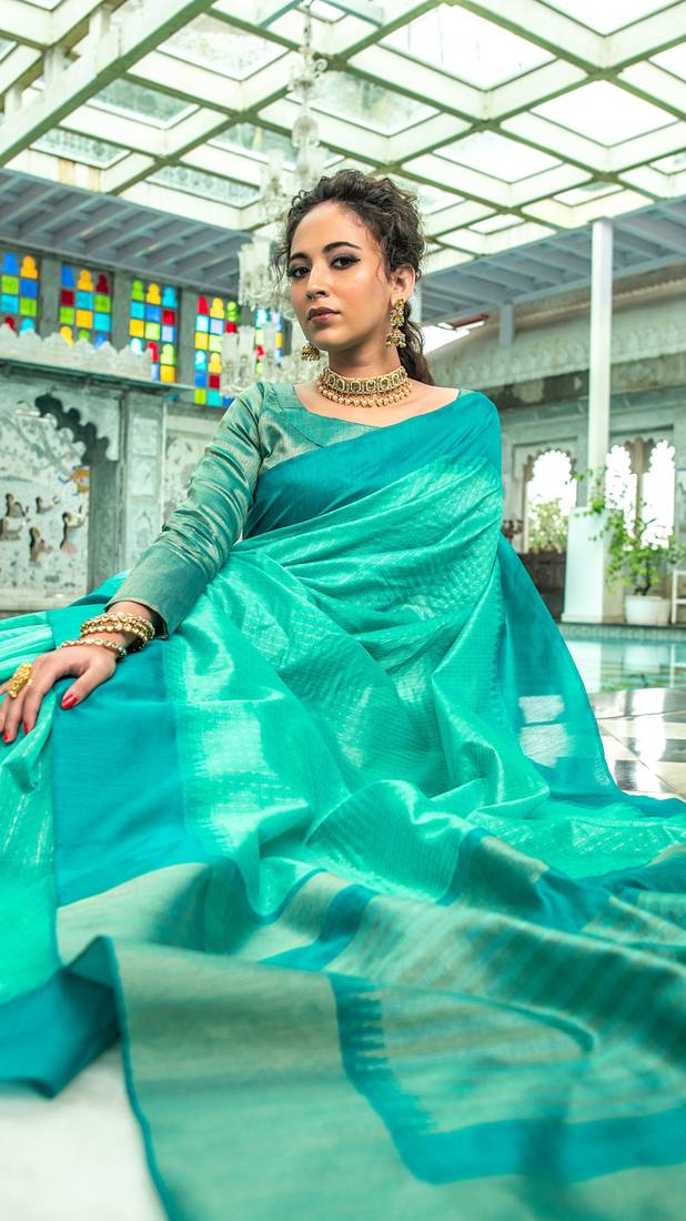 TEAL MOST TENDY TUSSAR SILK SAREE
