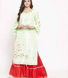   Women Green & Red Self Design Straight Kurta with Palazzos Long Sleeves