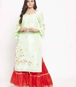 Geroo Jaipur Women Green & Red Self Design Straight Kurta with Palazzos Long Sleeves