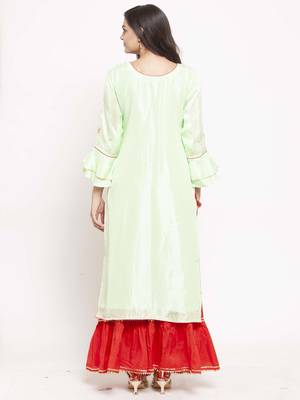   Women Green & Red Self Design Straight Kurta with Palazzos Long Sleeves 3