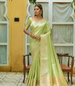 LIGHT PARROT GREEN MOST GORGEOUS LINNEN SILK SAREE