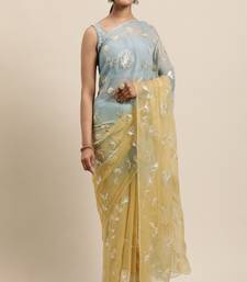   Yellow Grey Shaded Handcrafted Gota Patti Chiffon Saree
