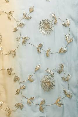   Yellow Grey Shaded Handcrafted Gota Patti Chiffon Saree 4