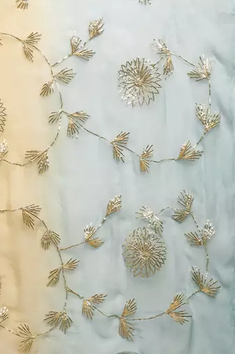   Yellow Grey Shaded Handcrafted Gota Patti Chiffon Saree
