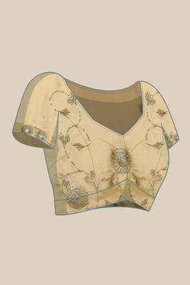   Yellow Grey Shaded Handcrafted Gota Patti Chiffon Saree 5