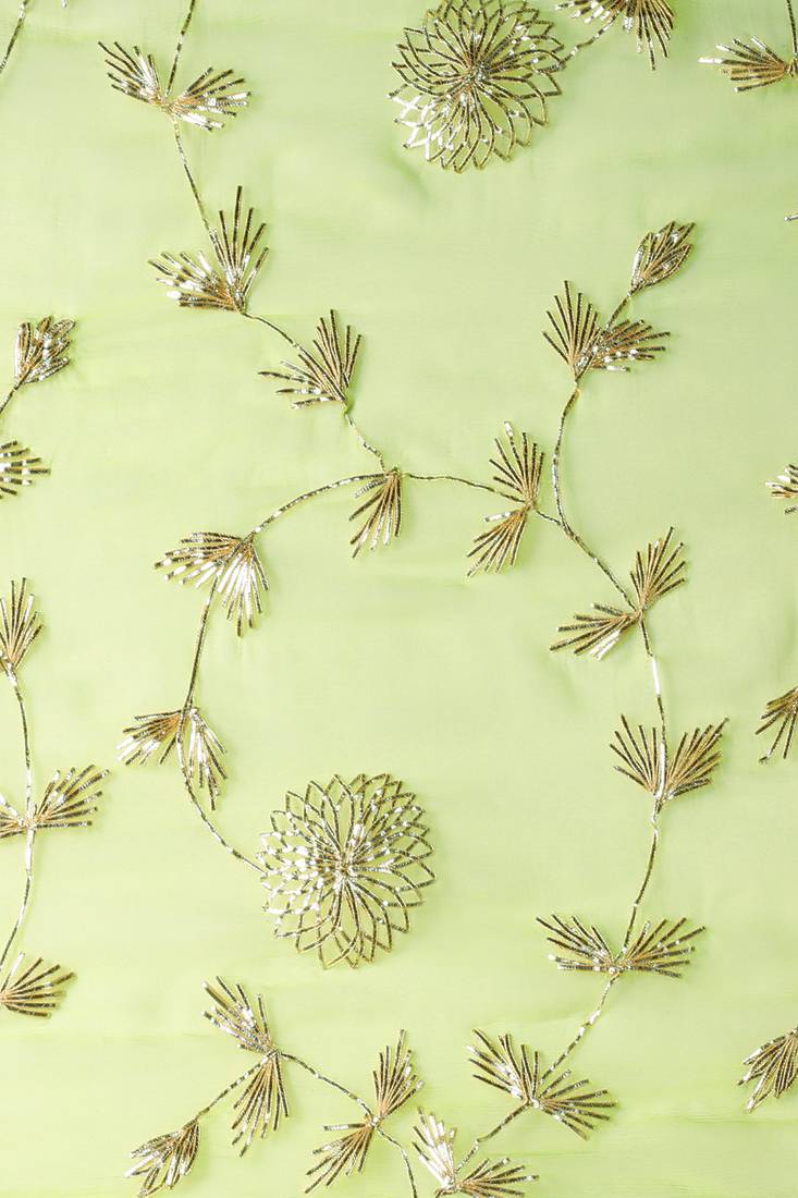 Geroo Jaipur Green-Grey Shaded Handcrafted Gota Patti Chiffon Saree