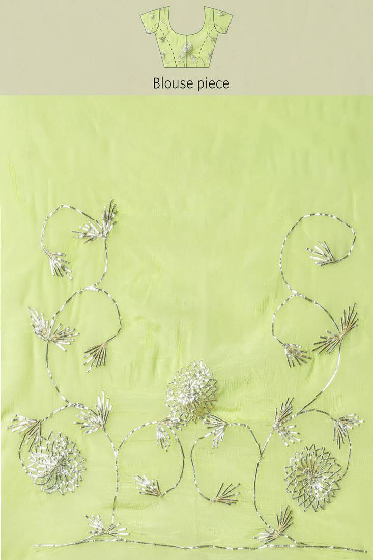 Geroo Jaipur Green-Grey Shaded Handcrafted Gota Patti Chiffon Saree