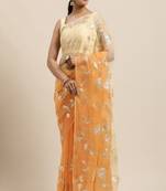 Geroo Jaipur Saree Peach Shaded Handcrafted Gota Patti Chiffon Saree